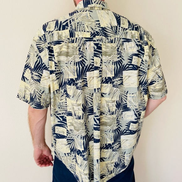 Natural issue cotton Palm Tree Hawaiian Short Sleeve button down Shirt Tropical - Picture 3 of 7